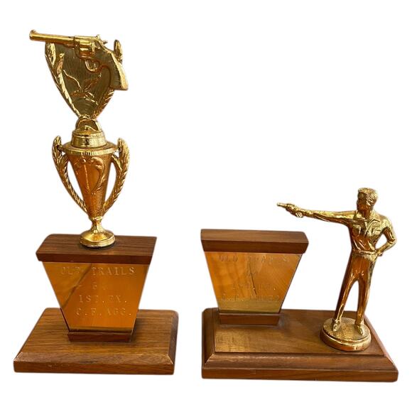 Vintage 1964 Old Trails CF Pistol Shooting Trophies Revolver Figure Trophy - Picture 1 of 9